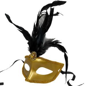 antifaz con pluma dorado